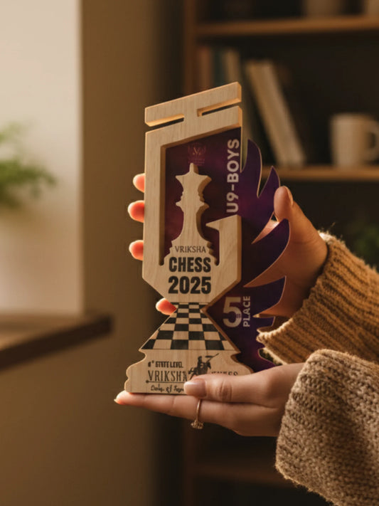 Premium chess trophy featuring detailed queen piece design and engraved base