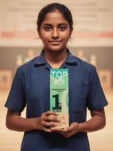 Person holding a trophy with 'Top 1' on it, wearing a blue uniform.