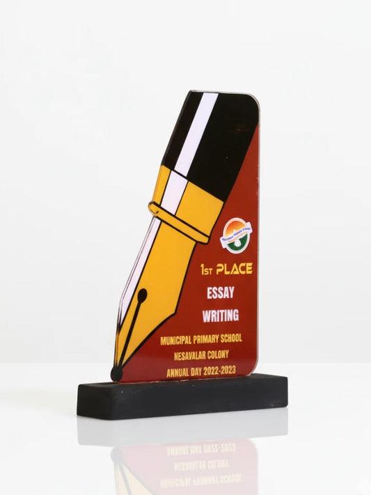 Award trophy with a pen design on a white background