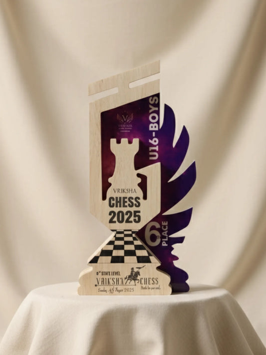 Wooden rook chess trophy size comparison showing different award options available
