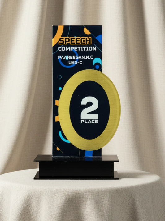 Premium speech competition trophy with oratory victory design - golden award for public speaking and debate excellence