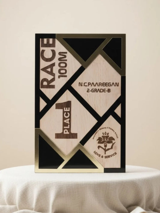Framed award with text and design on a beige background