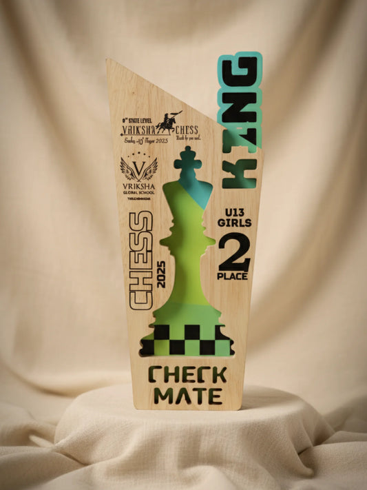 Chess trophy king design shown from side angle highlighting premium finish