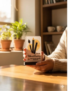 Person holding a product packaging with a kitchen background