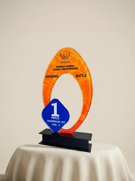 Premium singing shield trophy for academic music competitions - golden award with musical note engravings for vocal performers