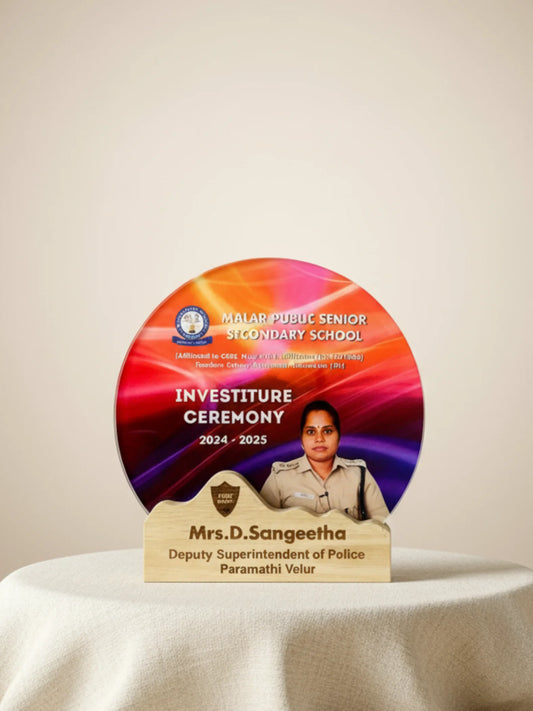 Chief Guest Trophy - Premium award with elegant wooden base and acrylic design for investiture ceremonies