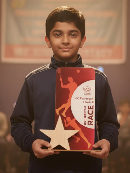 Personalized star trophy with golden star design and engraved nameplate