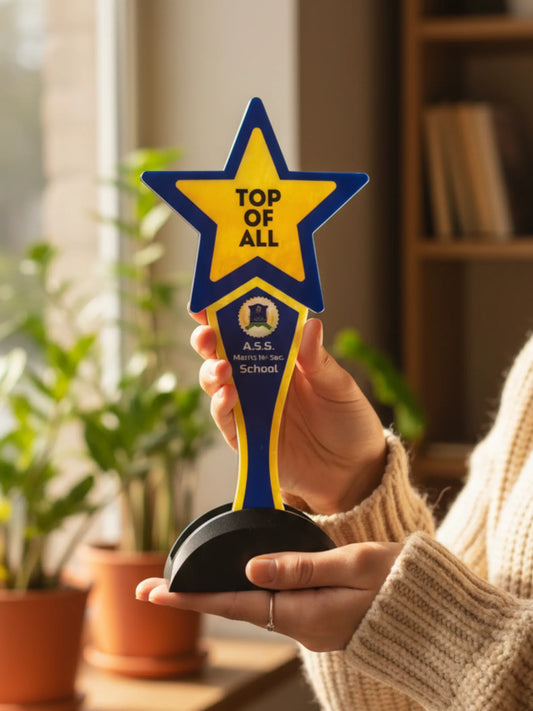 Size comparison of Top of All Trophy - Overall Champion Award showing dimensions and scale