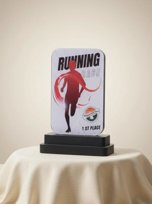 Close-up view of running trophy showing detailed craftsmanship and premium finish