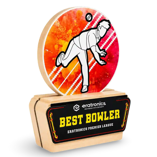 Best bowler cricket trophy acrylic wooden base UV print custom engraving India