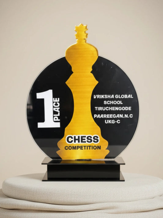 Chess trophy size comparison showing different championship award options available