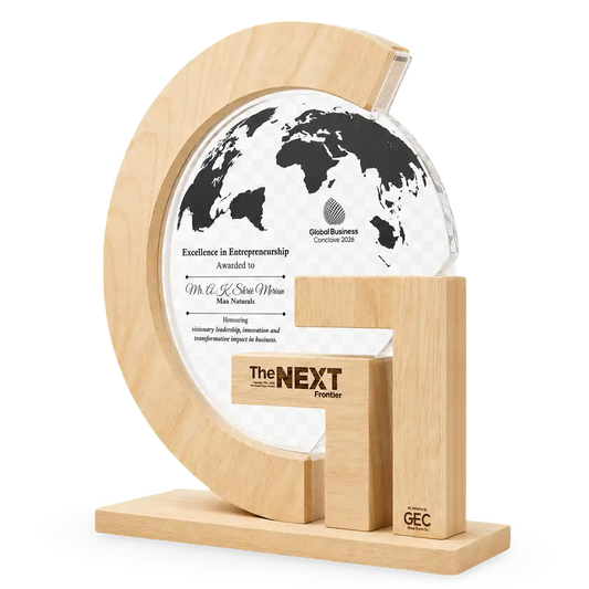 Corporate excellence trophy G-shaped wooden frame acrylic insert custom engraving India
