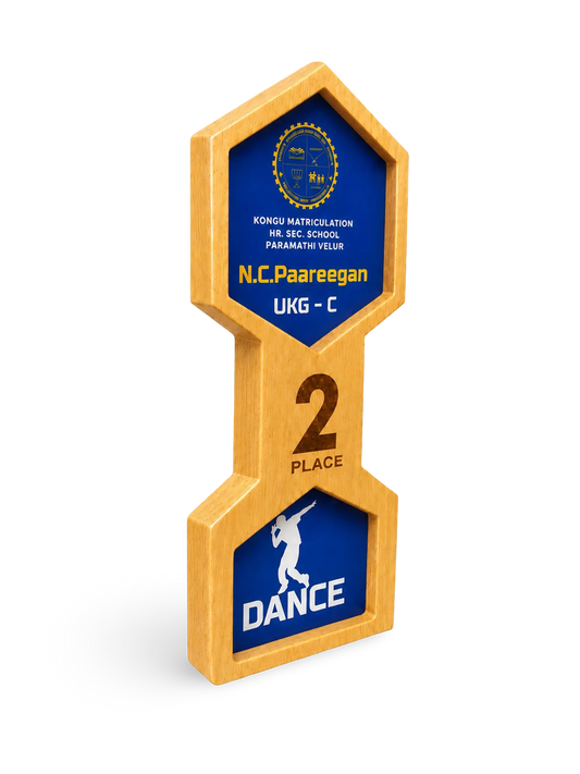 Hexagonal dance trophy wood custom engraved school competition India