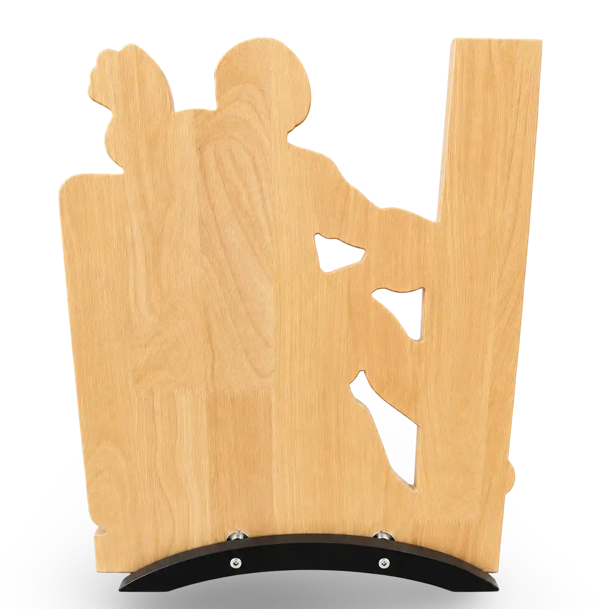 Wooden bookend with silhouettes of a man and a woman on a white background
