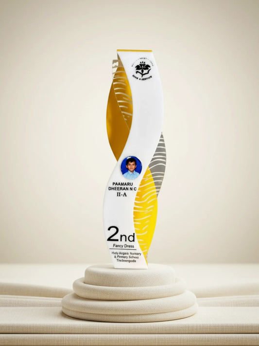 Transparent crystal trophy with academic shield design - premium acrylic award for educational excellence and merit
