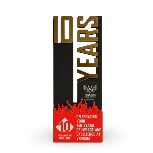 10-year employee service recognition trophy in wood and acrylic, front view