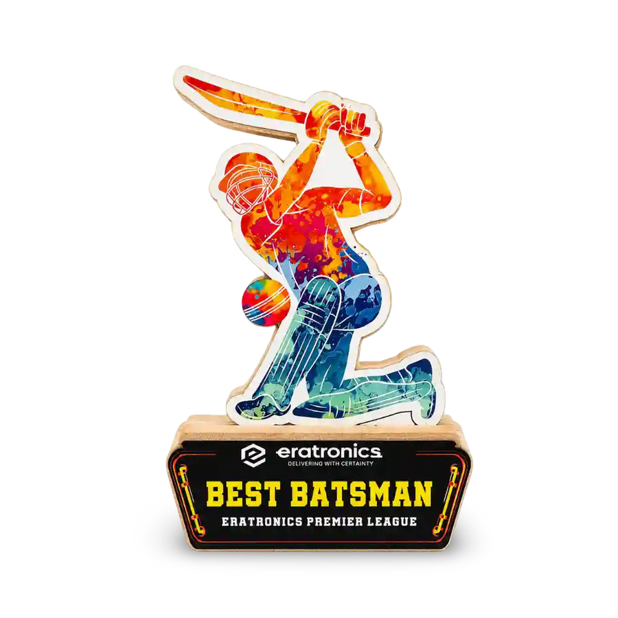 Cricket batsman acrylic trophy custom cricket tournament award EcoTrophy India