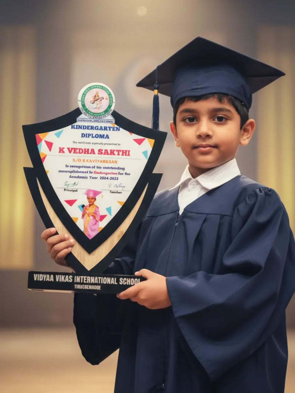 Graduation trophy size comparison showing perfect dimensions for academic achievement ceremonies