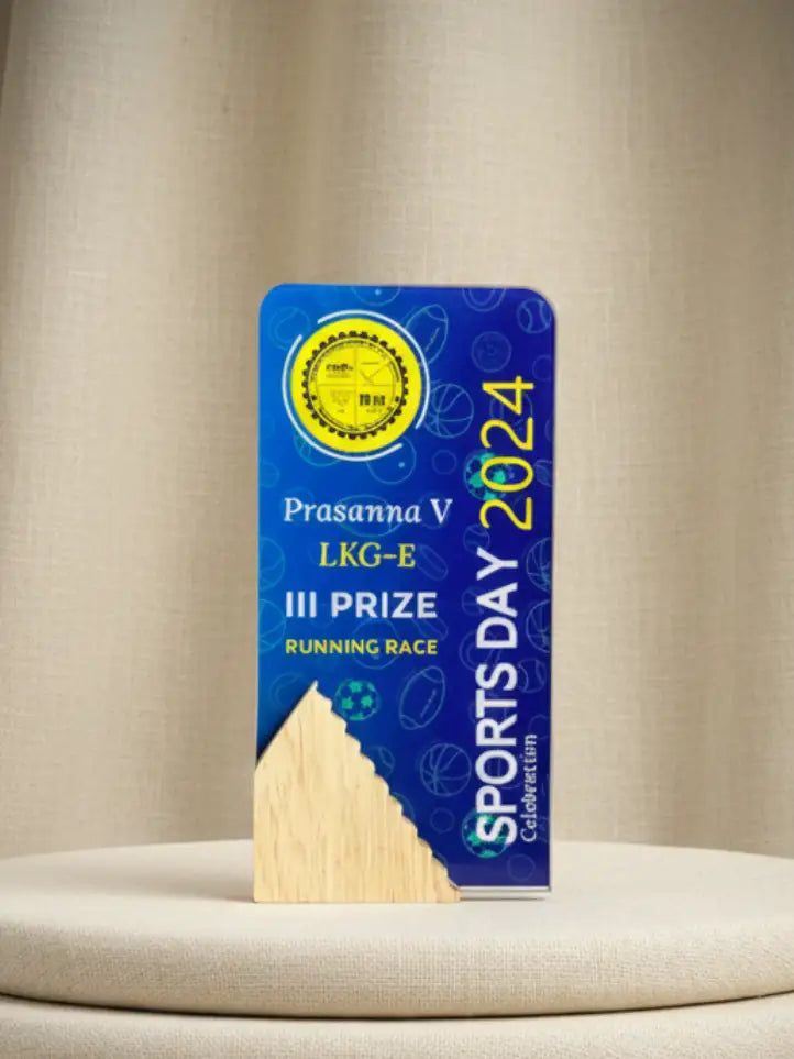 Sports day award plaque for Prasanna V with a beige background