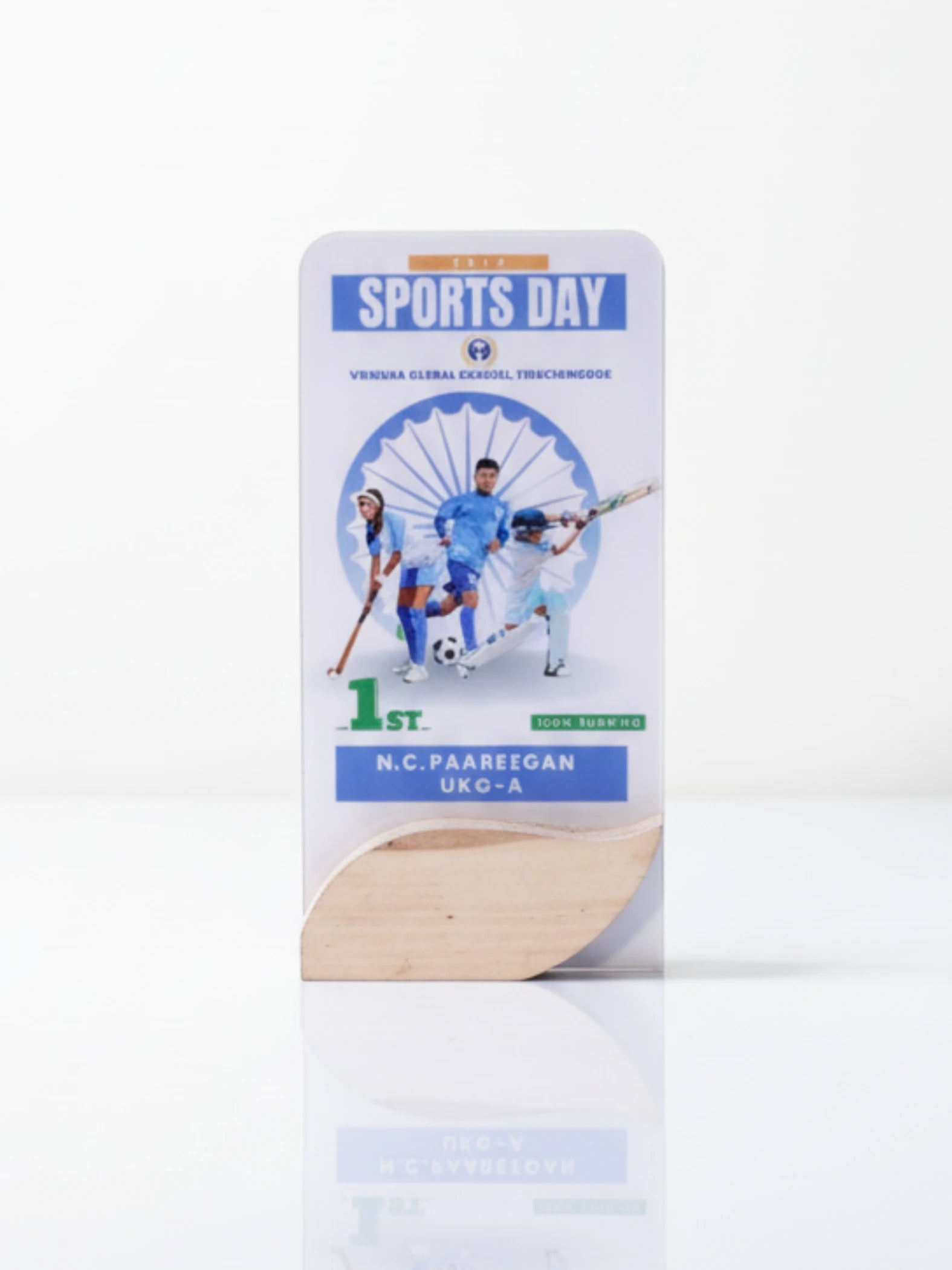 Close-up view of sports day trophy showing detailed craftsmanship and premium finish