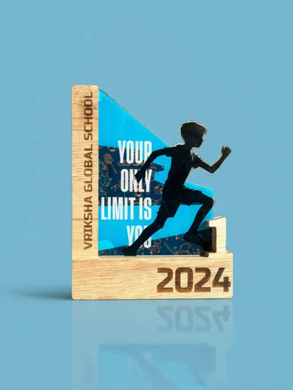 Educational award with a silhouette of a runner and 'Your Only Limit is You' text on a blue background