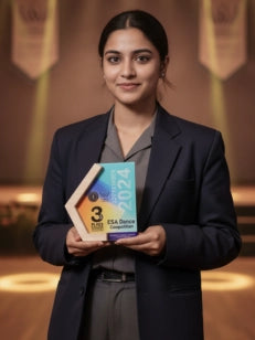Woman holding a book with a blurred background
