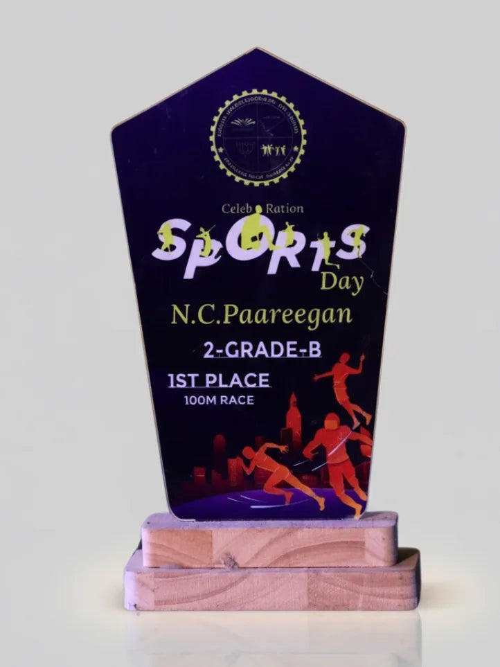 Sports day award for N.C. Paareegan in 2nd Grade B for 1st place in 100m race on a white background
