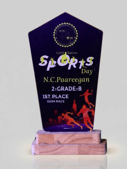 Sports day award for N.C. Paareegan in 2nd Grade B for 1st place in 100m race on a white background