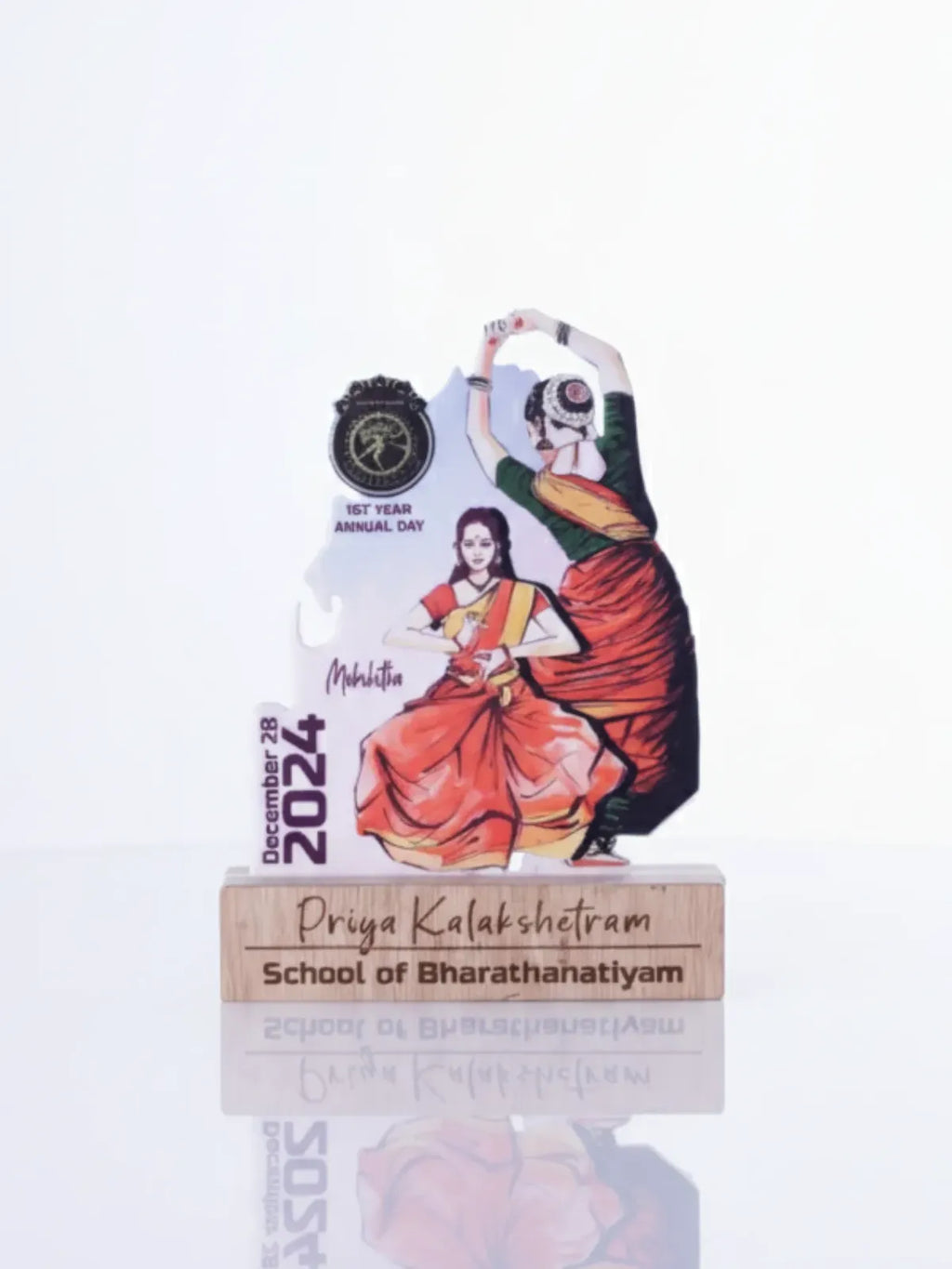 Card with a dancer in traditional attire and text on a white background