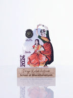 Card with a dancer in traditional attire and text on a white background