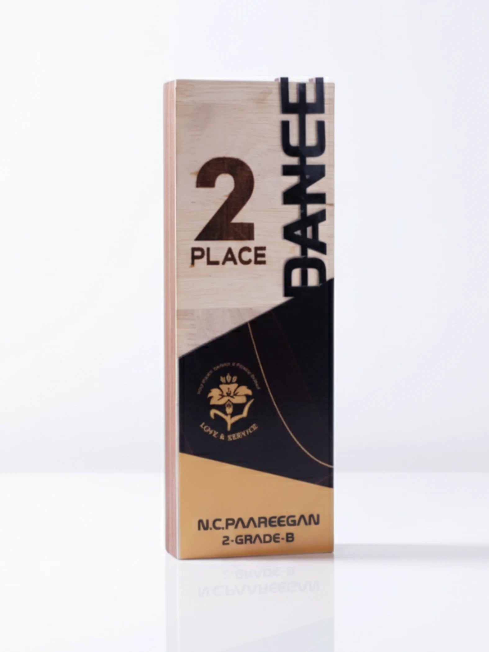 Classic second place dance award with natural wooden base - premium silver trophy for dance competitions