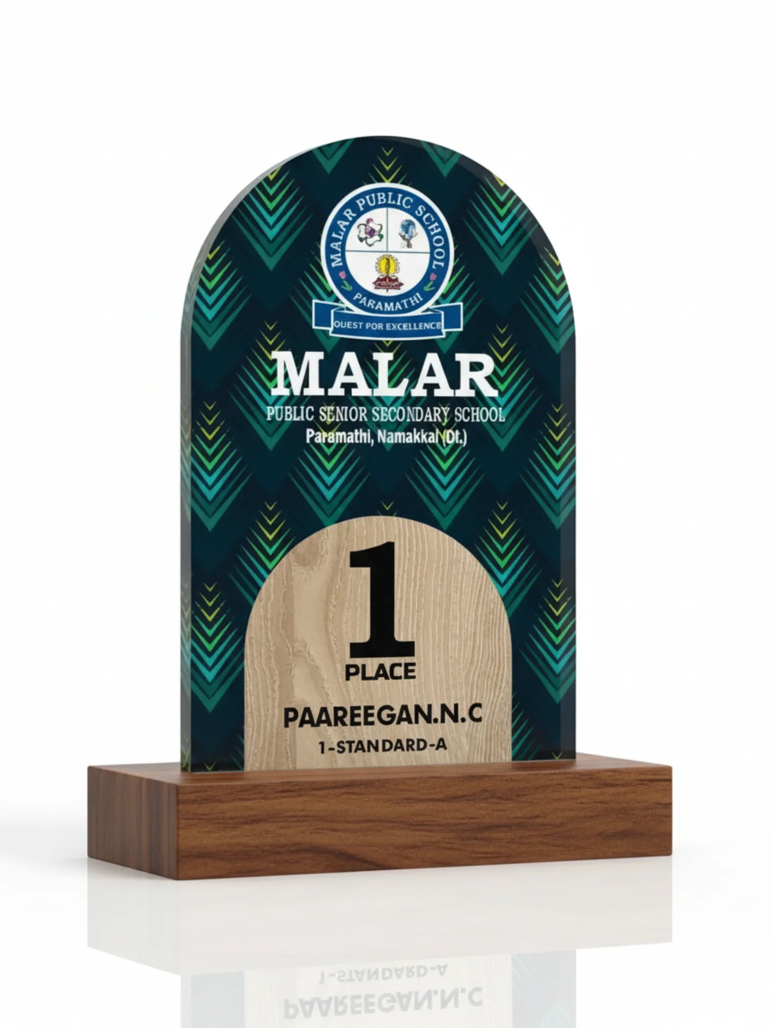 Elegant acrylic dance trophy with premium wooden base - sophisticated transparent award with natural wood stand for dance excellence