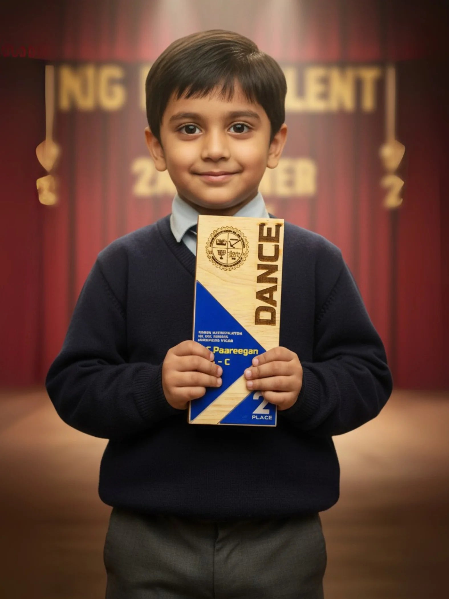 Annual day dance trophy size comparison showing ideal dimensions for school award ceremonies