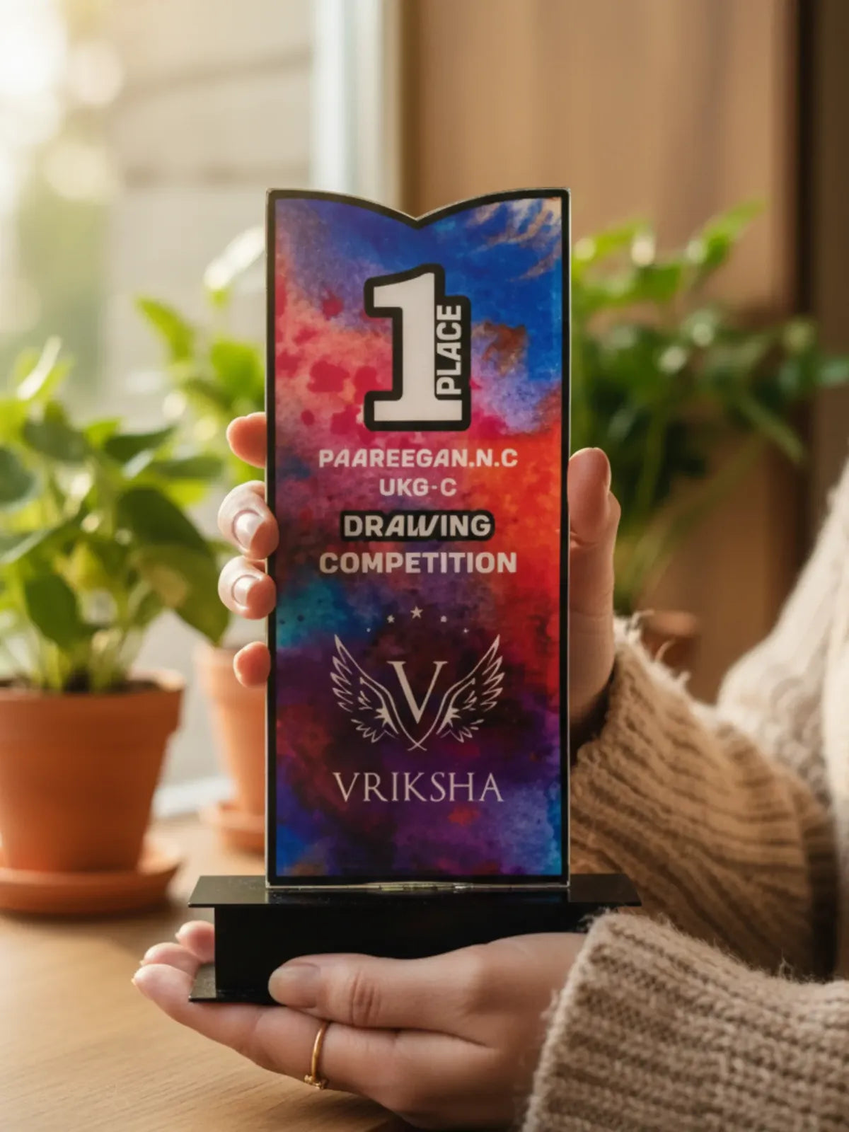 Premium acrylic drawing competition trophy award for art contests and student competitions