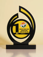 Awards trophy with '1st Rank' text and a logo on a beige background