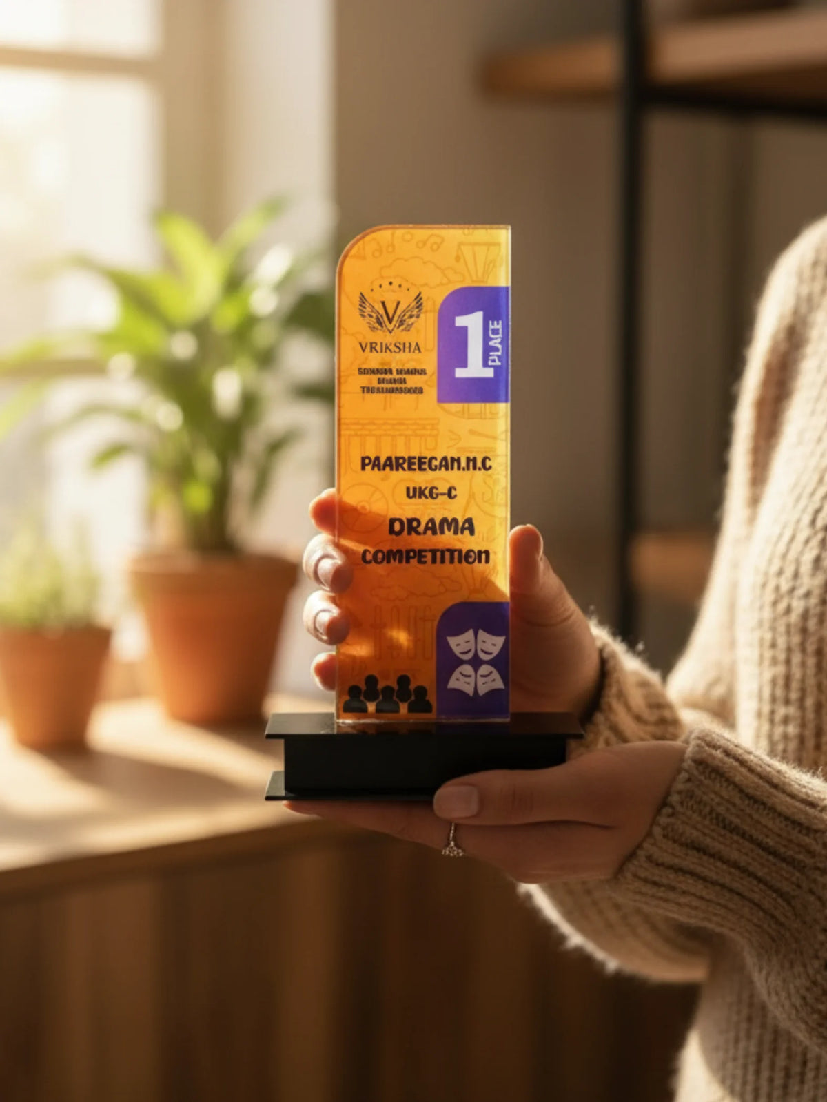  Personalized Wooden Acrylic Drama Trophy - Custom theater award for dramatic performance competitions and acting excellence