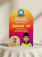 Academic achievement award for Malar Public Senior Secondary School with a child's photo and text on a beige background
