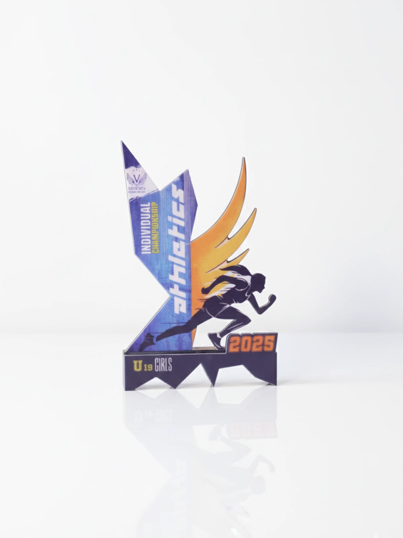 Colorful athletic award with a running figure and '2025' text on a white background