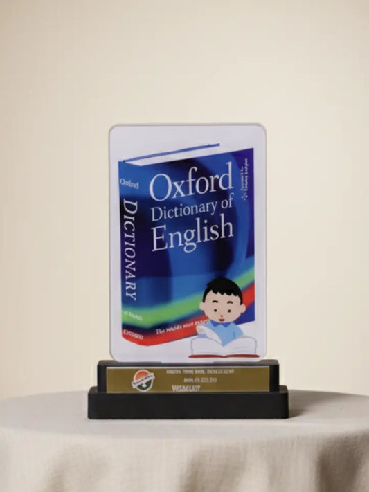 Oxford Dictionary of English on a stand with a beige background