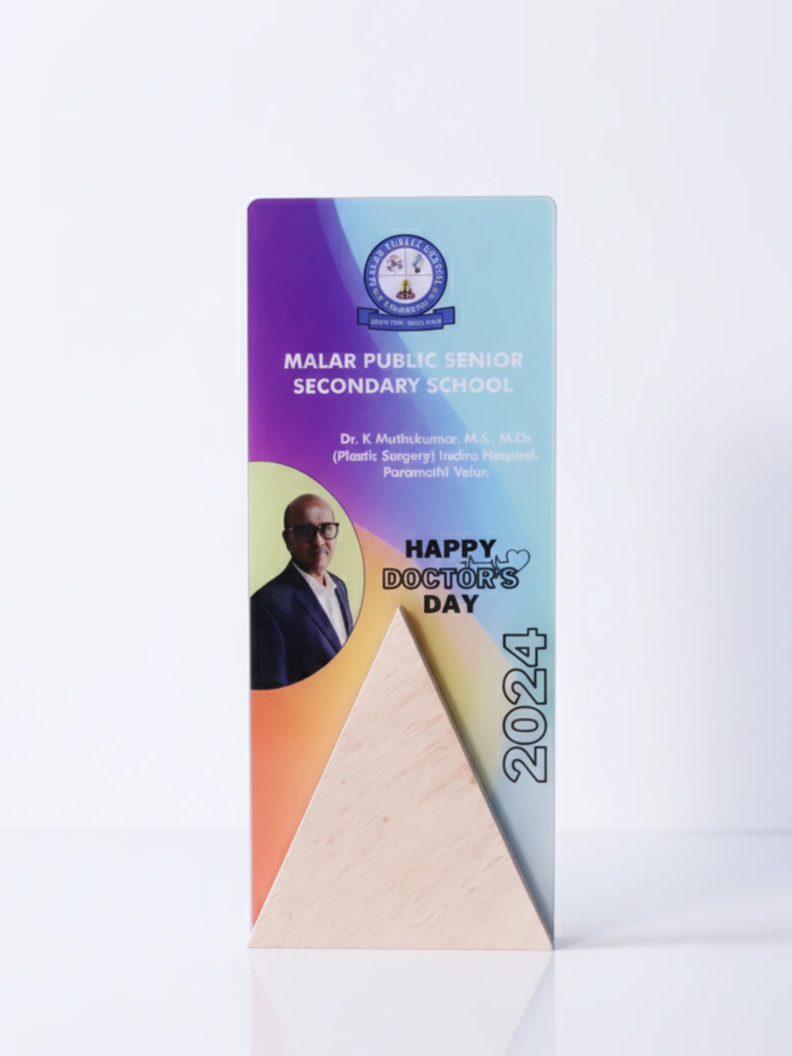 Colorful card with a gradient design and text on a white background