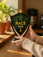 Champion's shield trophy size comparison showing different first place award options