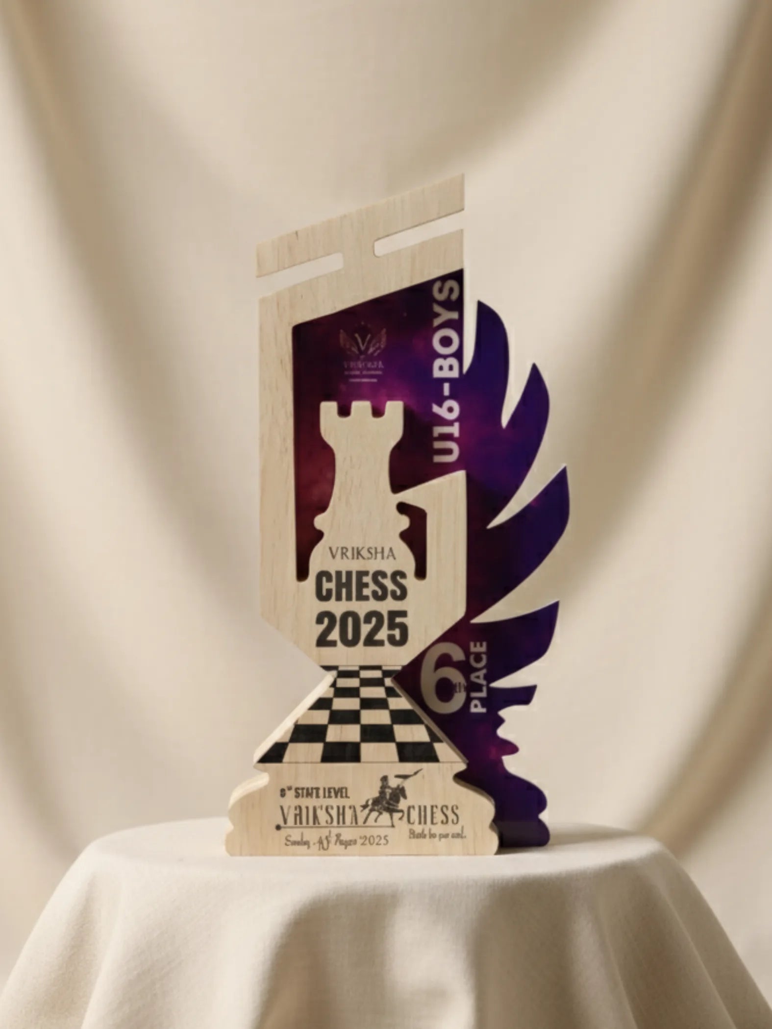 Wooden rook chess trophy size comparison showing different award options available