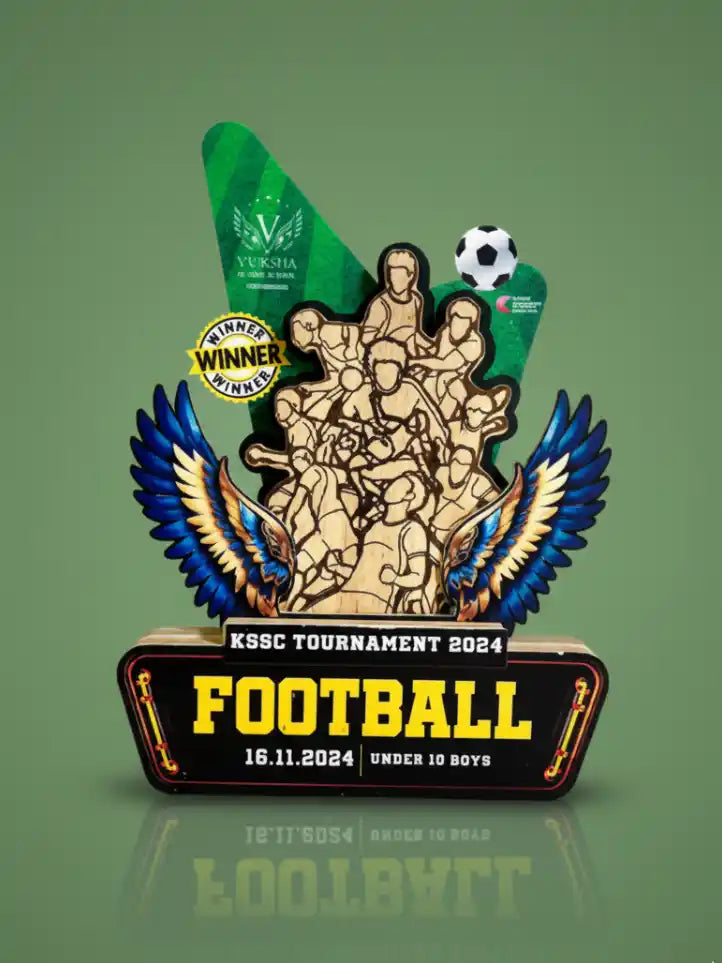 Promotional poster for KSSC Tournament 2024 Football event with decorative emblem on a green background