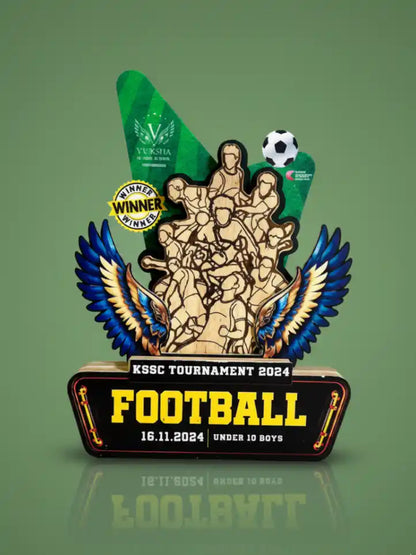 Promotional poster for KSSC Tournament 2024 Football event with decorative emblem on a green background