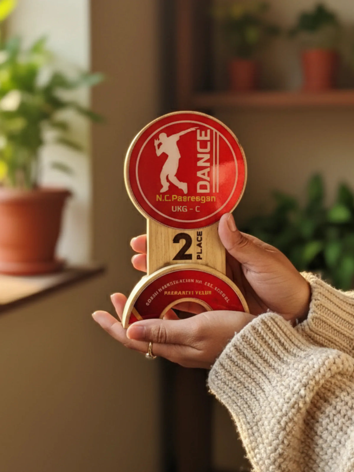 Annual day dance trophy for duo performances - personalized award featuring elegant design perfect for school events and dance competitions