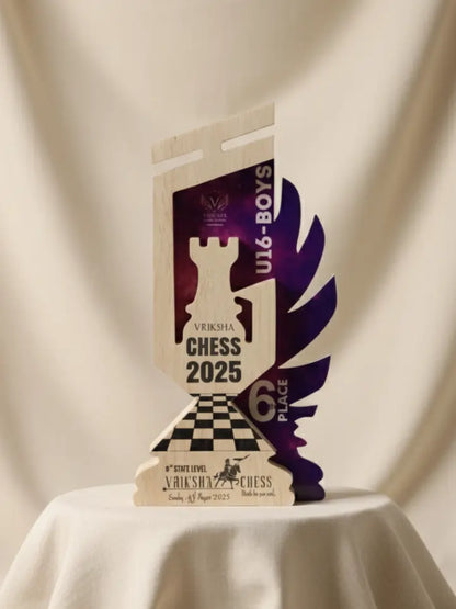 Chess trophy for 6th place in Verkha Chess 2025 on a beige background