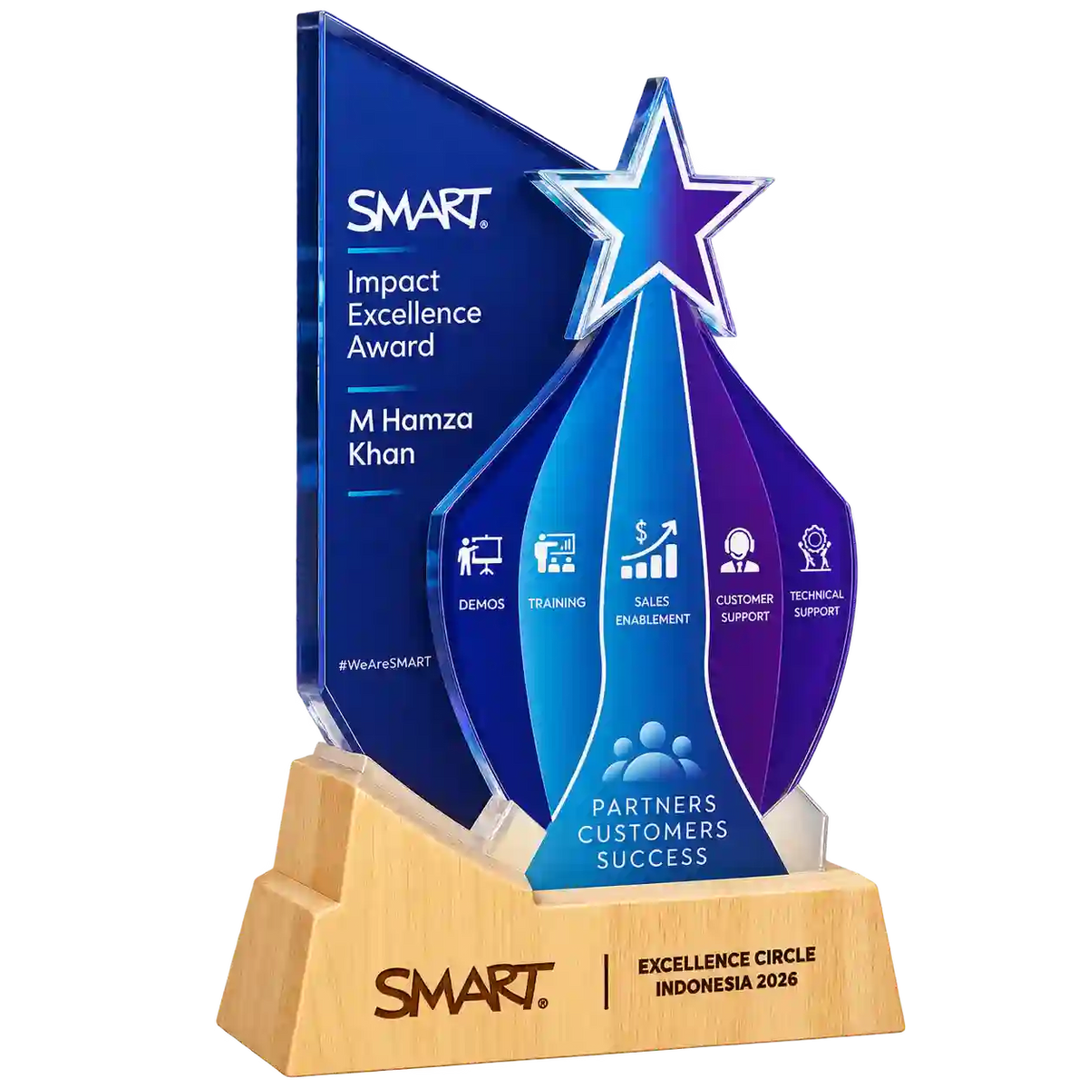 Front view of Impact Excellence Award showing recipient name and Indonesia 2026 inscription