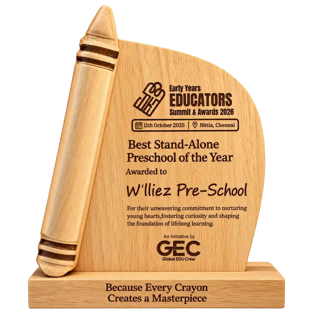 Preschool of the Year Crayon Recognition Trophy