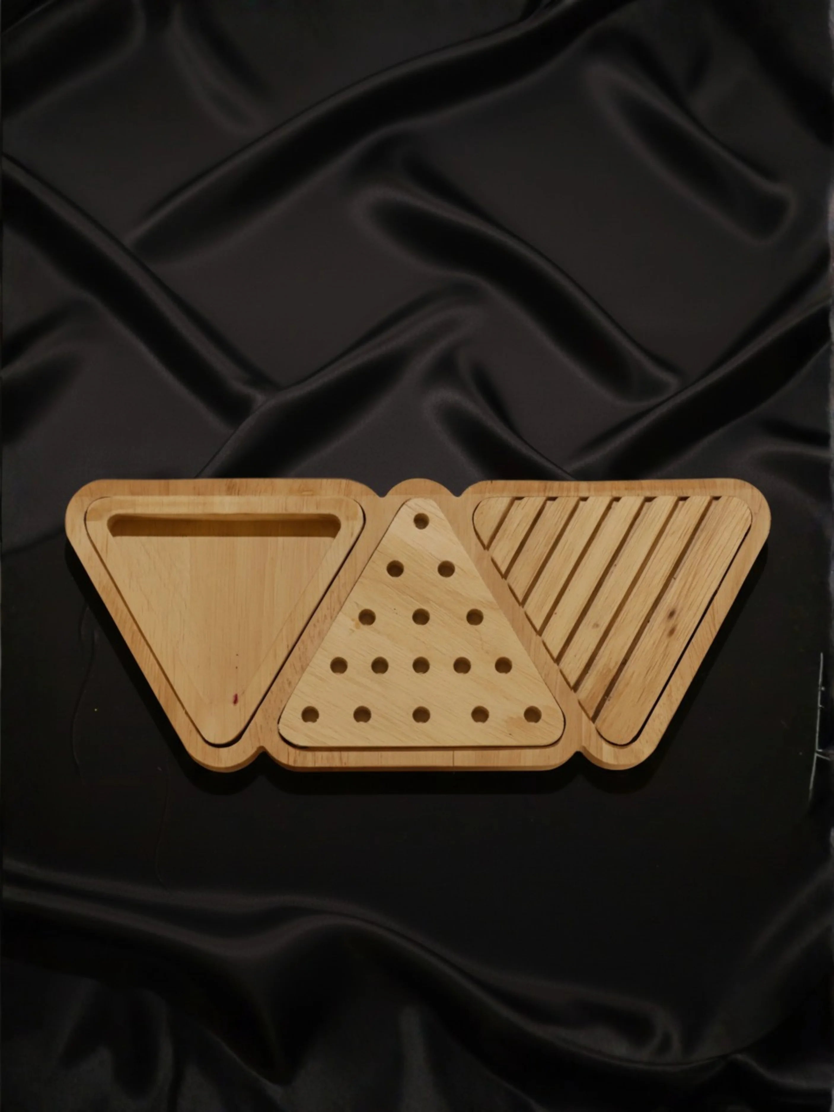 Handmade wooden desk organizer coasters bamboo natural finish India - Premium eco-friendly desk decor set with geometric patterns for home office