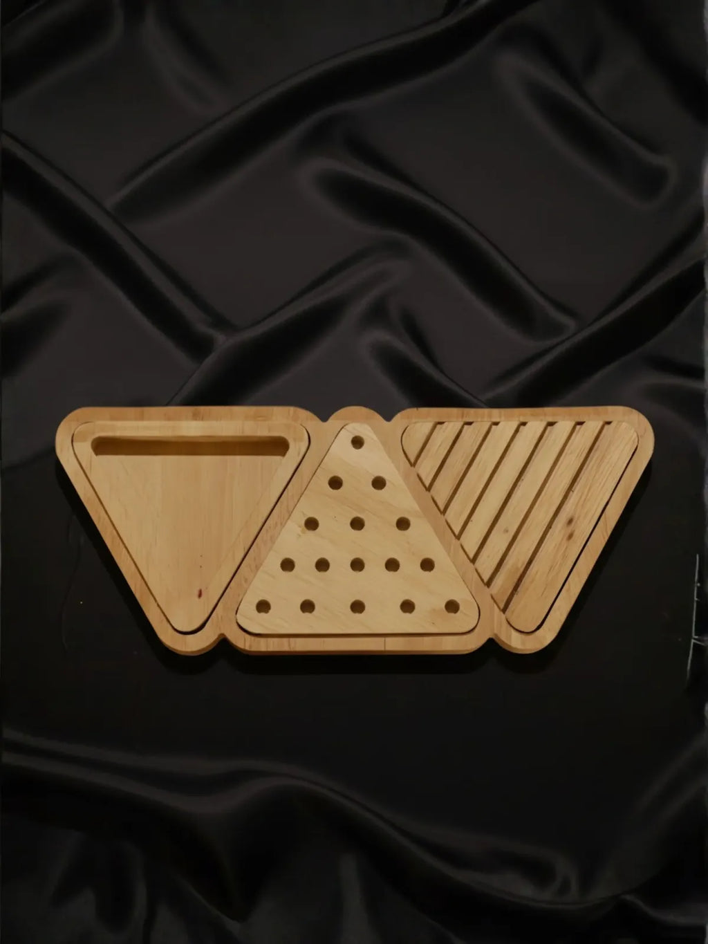 Handmade wooden desk organizer coasters bamboo natural finish India - Premium eco-friendly desk decor set with geometric patterns for home office